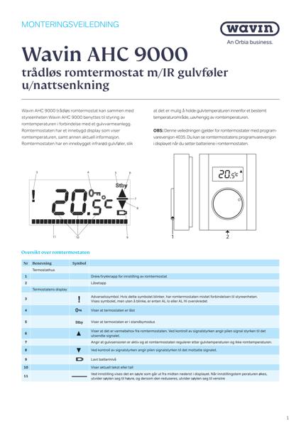 AHC9000 trådløs romtermostat med IR gulvsensor uten nattsenking Veiledning