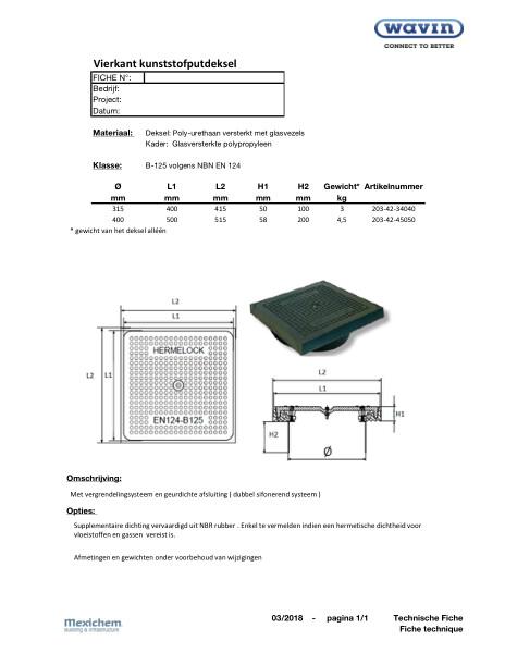 Vierkant putdeksel Kunststof B=125kN / Couvercle carré pour chambre PVC