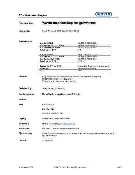 FDV Wavin fordelerskap for gulvvarme 