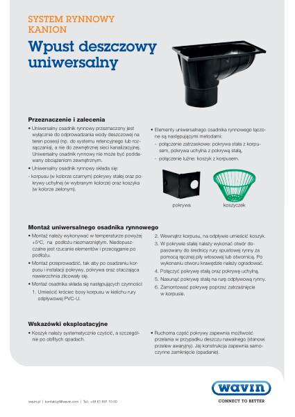 Wpust deszczowy uniwersalny do rynny Kanion - karta produktu