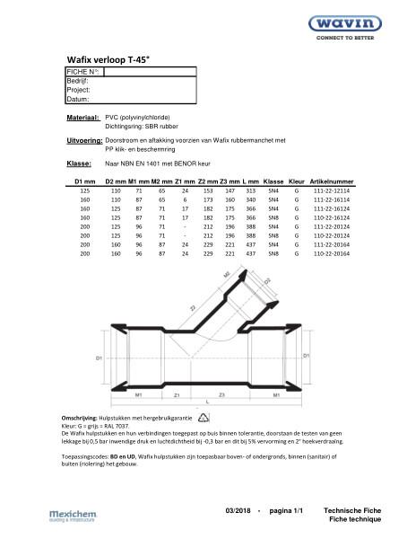PVC Wafix T verloop 45° / T réduit 45° mm