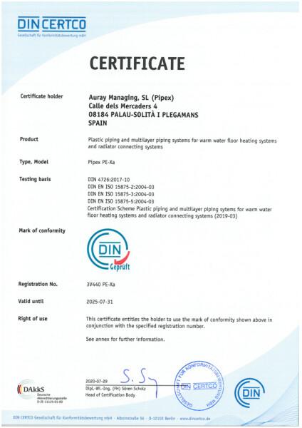 PE-XA DIN CERTCO EN ISO 15875 31.07.2025