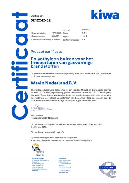 Certifcaat QA_0212242 PE buizen voor gasvormige brandstoffen