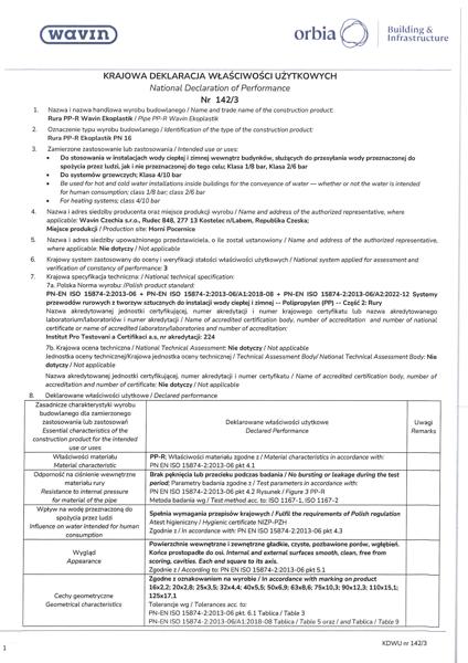 KDWU 142/3 Rury PP-R Wavin Ekoplastik PN 16