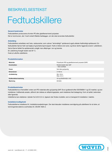 Beskrivelsestekst - Fedtudskillere