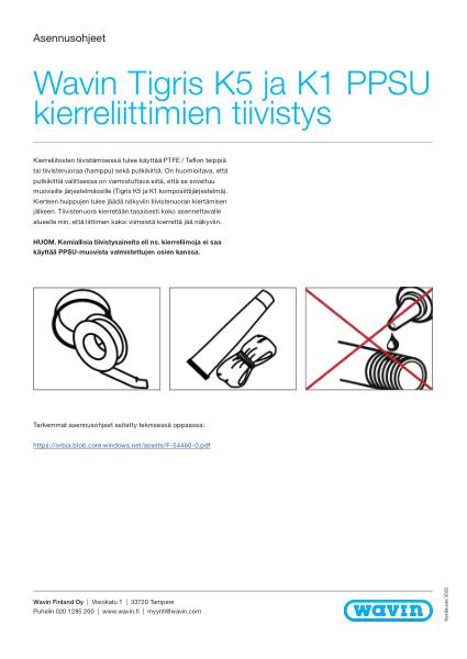 Tigris K5 ja K1 PPSU kierreliittimien tiivistys