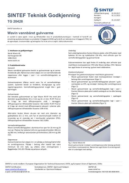 Godkjennelse - No. 20428 - Wavin vannbåret gulvvarme