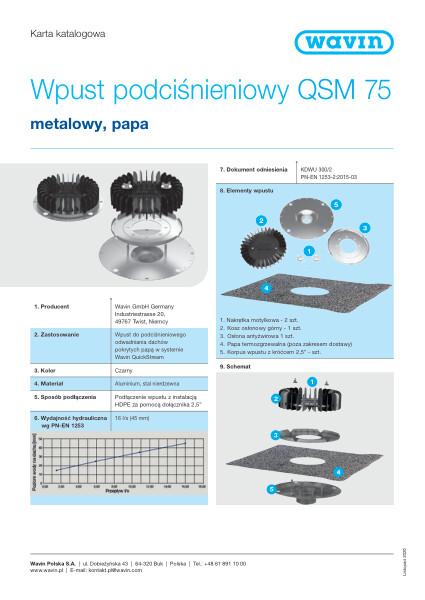 Karta katalogowa- Wpust podciśnieniowy QSM75 metalowy, papa