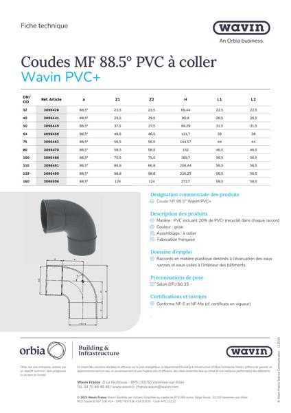 Fiche technique - Coudes MF 88.5° PVC+