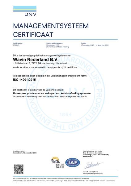 ISO 14001:2015 Certificaat Kwaliteitsmanagementsysteem DNV C560872