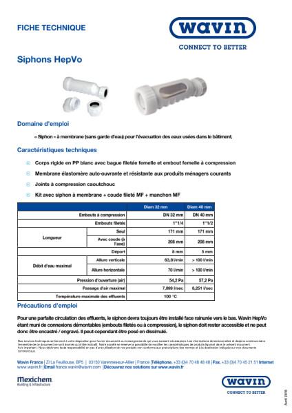 Fiche technique - Siphons HepVo