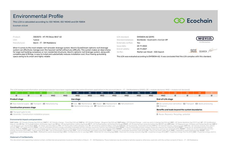Wavin - IT - SM Maddalena-3003570 - HT-PE Elbow 88.5 63-2020-environmental-profile 2023-01-17 1006