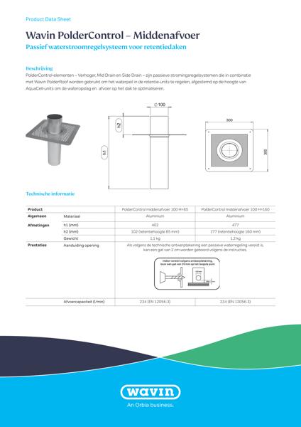Product data sheet Wavin PolderControl Mid drain