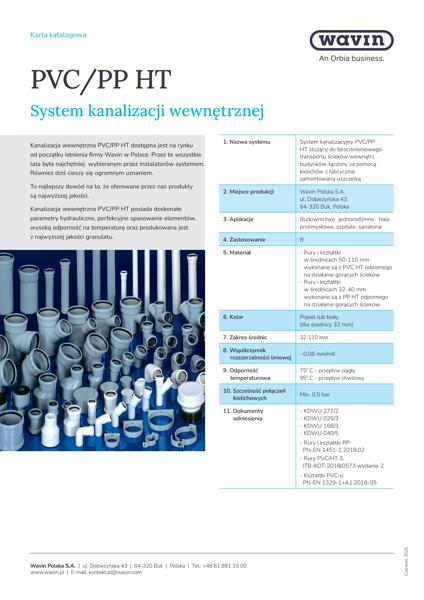 Karta katalogowa PVC/PP HT System  kanalizacji wewnętrznej