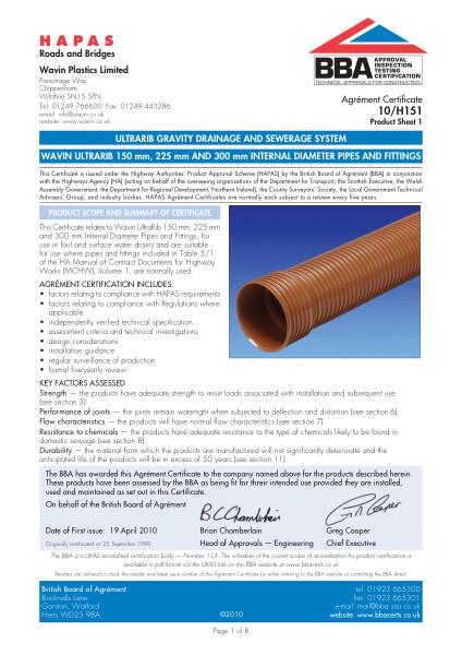 BBA HAPAS UltraRib Pipes & Fittings