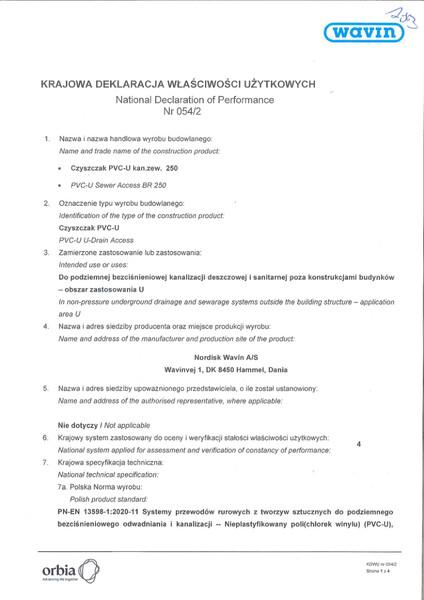 KDWU 054/2 Czyszczak kanalizacji zewnętrznej PVC-U DN250