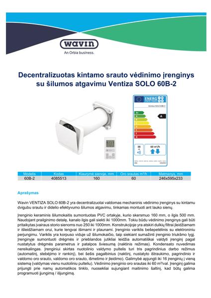 Techninis duomenų lapas │ Ventiza SOLO 60B-2
