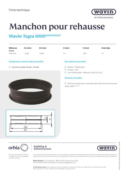 Fiche technique Wavin Tegra 1000G2 - Manchon Rehausse