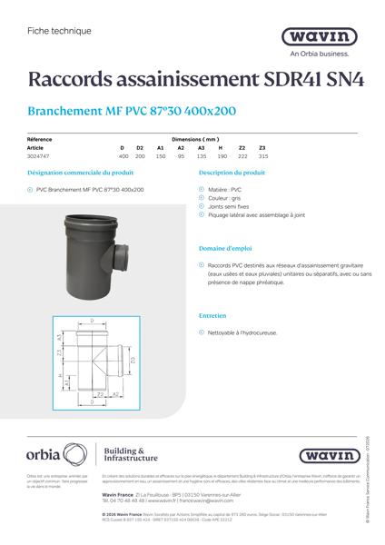 Fiche technique Branchement MF 87°30 400x200 SDR 41 - 3024747