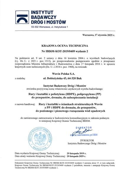 KOT IBDiM 2019/0409 wydanie 2_Rury i kształtki o ściankach strukturalnych z PP i HDPE