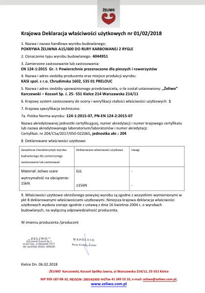 KDWU 01/02/2018 Pokrywa Żeliwna A15 do rury karbowanej 600