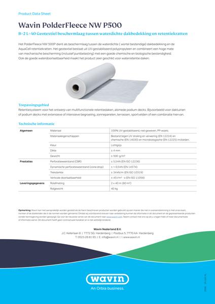 Product data sheet Wavin PolderFleece 500 Protection