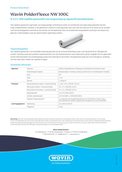 Product data sheet Wavin PolderFleece NW 100C