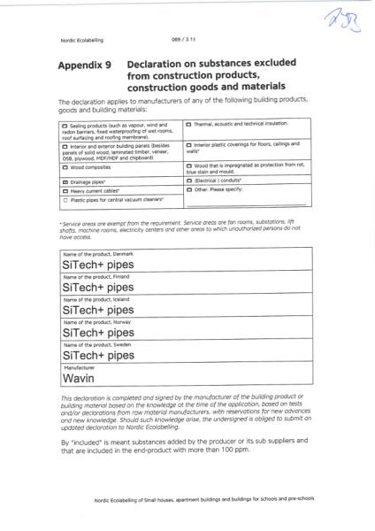Nordic Ecolabelling - Wavin SiTech+ pipes