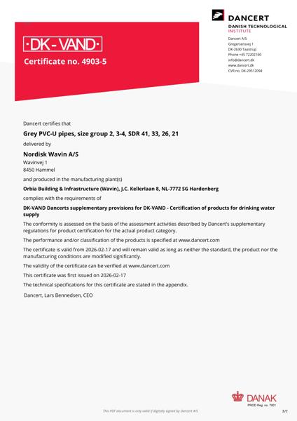 DK-VAND certifikat - PVC tryk (4903-5)