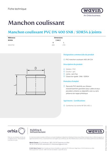 Fiche technique - Manchon coulissant - 3024732