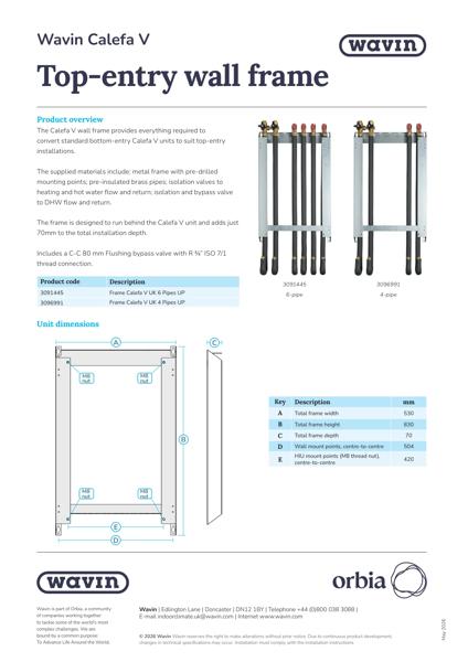 Calefa V Top Entry Wall Frame Data Sheet [UK]