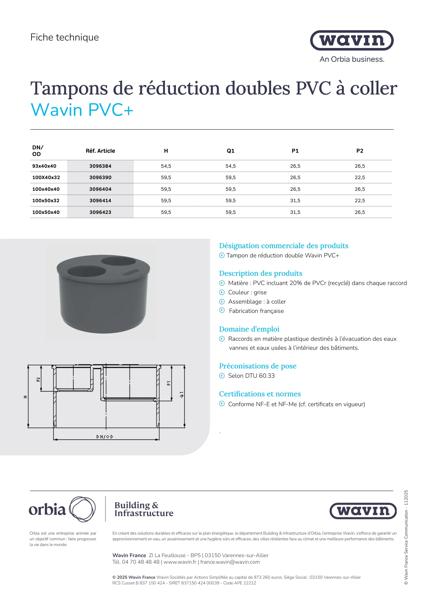 Fiche technique - Tampons de réduction doubles PVC+