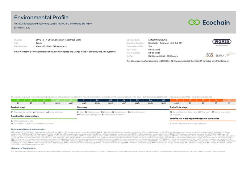 Wavin - PL -Buk - Extra products-3011243 - X-Stream Click Inlet 160SW300 VI BK-2020-environmental-profile 2023-06-26 1209