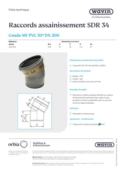 Fiche Technique Coude MF PVC 30° DN 200 - 3024729
