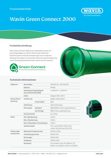 Produktdatenblatt Wavin Green Connect 2000
