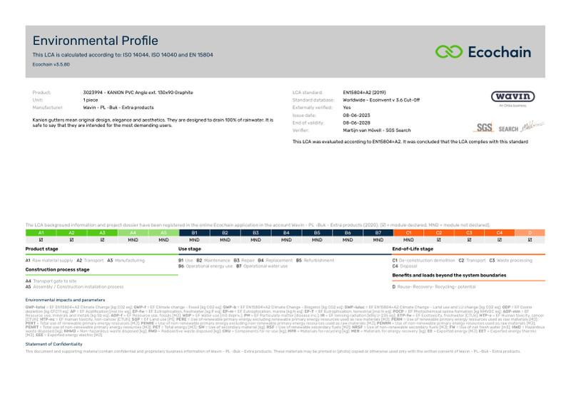 Wavin - PL -Buk - Extra products-3023994 - KANION PVC Angle ext. 130x90 Graphite-2020-environmental-profile 2023-06-26 1236