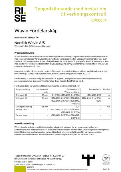 RISE  Typgodkännande - Wavin Fördelarskåp - No. C900654