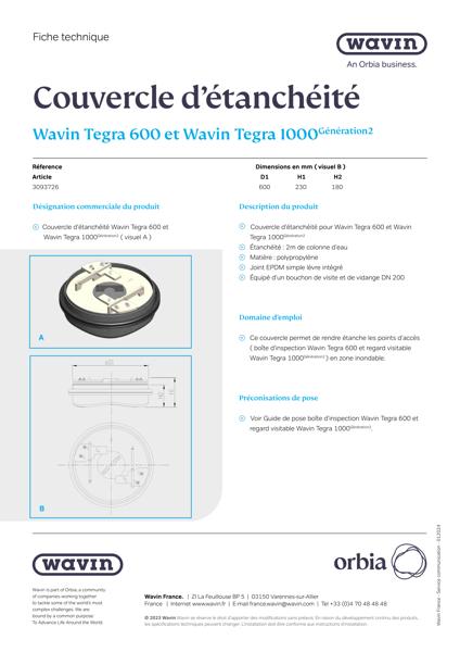 Fiche technique - Couvercle d etancheite
