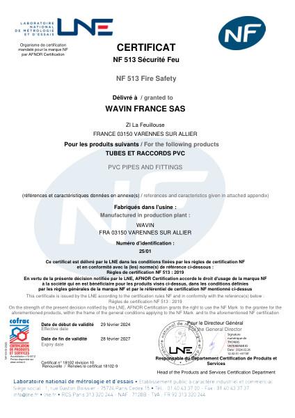 Certificat NF 513 NF-Me - Tubevac M