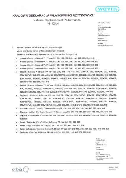 KDWU 124/4 Kształtki PP Wavin X-Stream 