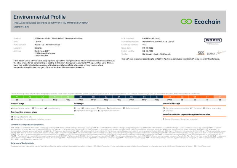Wavin - CZ - Horni Pocernice -3059698 - PP-RCT Pipe FBASALT Clima GN 50 S5 L4-2020-environmental-profile 2023-05-23 1227