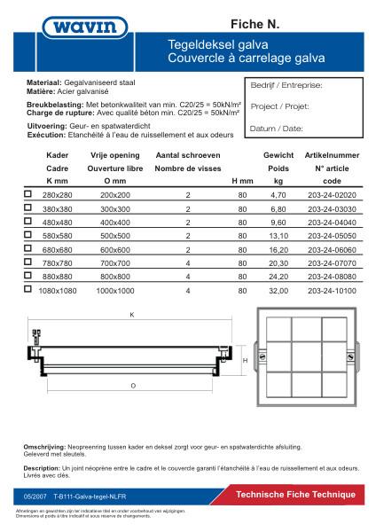Technische fiche Galva tegeldeksel / Fiche technique couvercle à carrelage