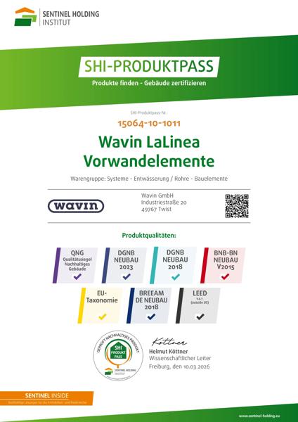 SHI-Produktpass Wavin LaLinea Vorwandelemente