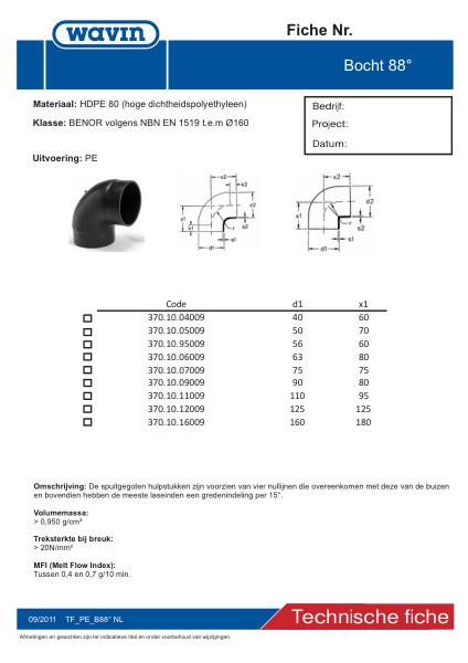 Technische fiche / Fiche technique PE Bocht / Coude 88°