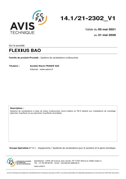 Avis technique - Flexius BAO