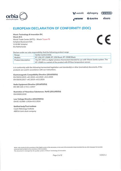Declaration of Conformity: Sentio RT-250