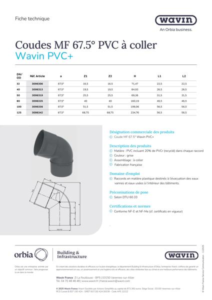 Fiche technique - Coudes MF 67.5° PVC+