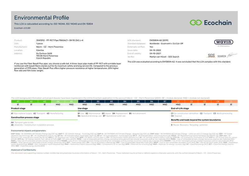 Wavin - CZ - Horni Pocernice -3041092 - PP-RCT Pipe FBASALT GN 90 S4 L4-2020-environmental-profile 2023-05-23 1223