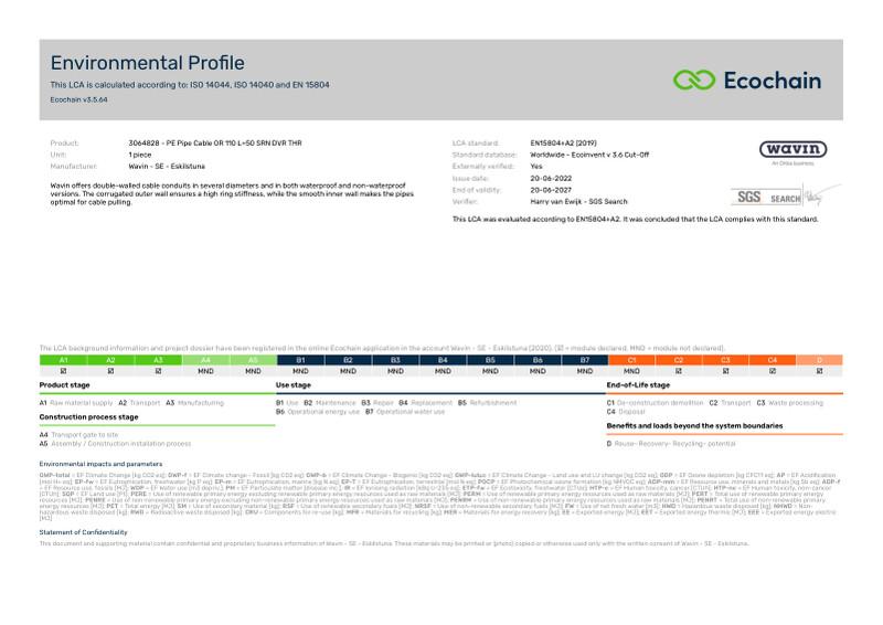 Wavin - SE - Eskilstuna-3064828 - PE Pipe Cable OR 110 L50 SRN DVR THR-2020-environmental-profile 2023-01-16 1320