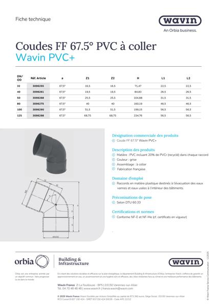 Fiche technique - Coudes FF 67.5° PVC+